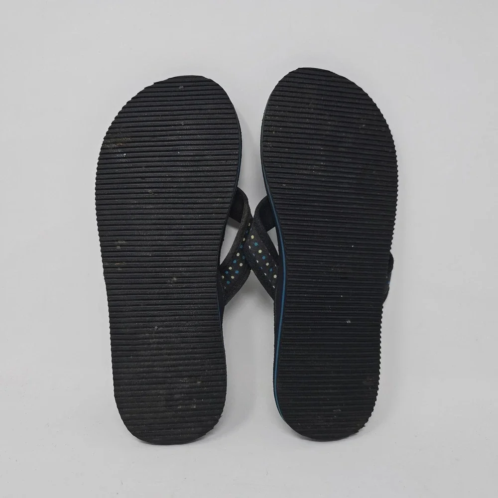 American Eagle Outfitters Womens Black Suede Flip Flop Sandals Polka Dot Straps